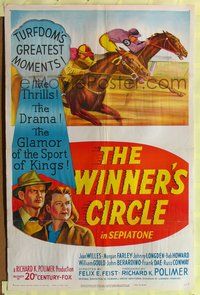 3z981 WINNER'S CIRCLE 1sh '48 the first person view of the life of a race horse, cool stone litho!