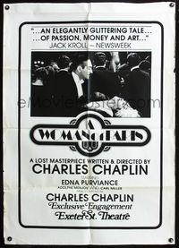 3z987 WOMAN OF PARIS: A DRAMA OF FATE 30x42 1sh R77 Charlie Chaplin, Adolphe Menjou, Edna Purviance