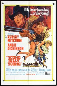 3z998 YOUNG BILLY YOUNG one-sheet '69 art of Robert Mitchum, sexy Angie Dickinson & Robert Walker!