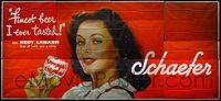 4a065 SCHAEFER BEER billboard poster '50s great image of sexy Hedy Lamarr holding nearly empty glass of beer!