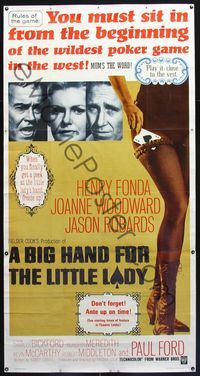 4a032 BIG HAND FOR THE LITTLE LADY 3sheet '66 Henry Fonda, Joanne Woodward, wildest poker game!