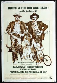 4a311 BUTCH CASSIDY & THE SUNDANCE KID 40x60 poster R73 Paul Newman, Robert Redford, Katharine Ross