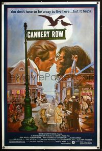 4a314 CANNERY ROW 40x60 poster '82 cool art of Nick Nolte about to kiss Debra Winger by John Solie!