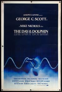 4a318 DAY OF THE DOLPHIN 40x60 poster '73 Mike Nichols, cool different art of dolphin on radar!