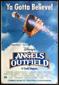 4a207 ANGELS IN THE OUTFIELD DS bus stop '94 Disney, great image of baseball going through glove!