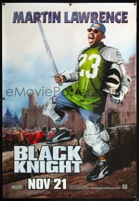 4a215 BLACK KNIGHT DS bus stop movie poster '01 wacky image of Martin Lawrence with swords & armor!