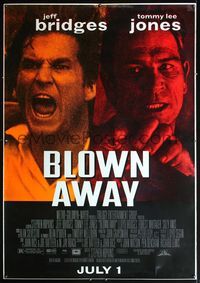 4a217 BLOWN AWAY DS bus stop movie poster '94 cool intense image of Jeff Bridges & Tommy Lee Jones!