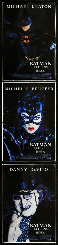 4a177 BATMAN RETURNS set of 3 vinyl banners '92 great imges of The Bat, The Cat & The Pengiun!