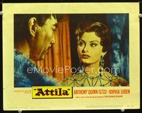 4b081 ATTILA movie lobby card #5 '58 close-up of Anthony Quinn in title role w/ Sophia Loren!