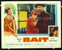 4b089 BAIT movie lobby card '54 art of sexy bad girl Cleo Moore, close-up w/Hugo Haas!
