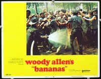 4b092 BANANAS movie lobby card #2 '71 wild image of protestor Woody Allen being sprayed w/fire hose!