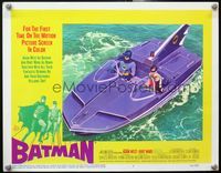 4b100 BATMAN movie lobby card #3 '66 great image of Adam West & Burt Ward as Robin in Bat-Speedboat!
