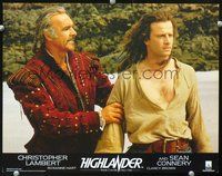 4c302 HIGHLANDER English movie lobby card '86 great image of Christopher Lambert & Sean Connery!