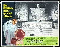 4c004 ABOMINABLE DR. PHIBES LC #8 '71 bizarre scene with girl in funky outfit & guy in mask w/sax!