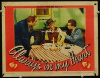 4c021 ALWAYS IN MY HEART movie lobby card '42 first Gloria Warren, great image of men at table!