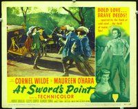 4c035 AT SWORD'S POINT lobby card #5 '52 Cornel Wilde, Maureen O'Hara, cool image of swordfight!