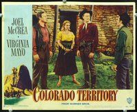 4c113 COLORADO TERRITORY movie lobby card #7 '49 Joel McCrea, sexy Virginia Mayo w/gun!