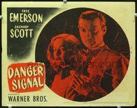 4c134 DANGER SIGNAL movie lobby card '45 close-up of Faye Emerson, Zachary Scott, film noir!