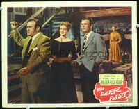 4c136 DARK PAST movie lobby card '49 William Holden, Nina Foch, Lee J. Cobb about to throw dart!