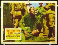 4c152 DESTINATION GOBI movie lobby card #5 '53 close-up of WWII soldier Richard Widmark!