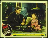 4c175 EDISON THE MAN movie lobby card '40 cool image of Spencer Tracy as Thomas Edison w/phonograph!