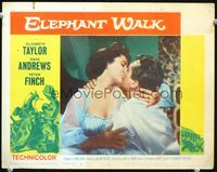 4c179 ELEPHANT WALK movie lobby card #5 R60 sexy Elizabeth Taylor kissing Peter Finch!