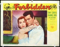 4c198 FORBIDDEN movie lobby card #6 '54 close-up of Tony Curtis & Joanne Dru!