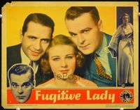 4c208 FUGITIVE LADY movie lobby card '34 close-up of Florence Rice, Neil Hamilton, Donald Cook!