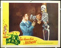 4c215 GAS HOUSE KIDS IN HOLLYWOOD lobby card #7 '47 grown-up Alfalfa Switzer attacked by skeleton!