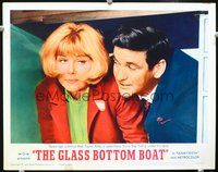 4c232 GLASS BOTTOM BOAT movie lobby card #5 '66 wacky close-up of Doris Day & Rod Taylor under desk!