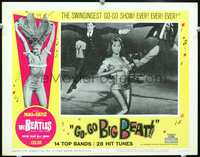 4c236 GO-GO BIGBEAT movie lobby card #5 '65 The Beatles, mods & rockers, close-up of sexy swinger!