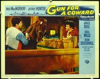 4c261 GUN FOR A COWARD movie lobby card #3 '56 Jeffrey Hunter & Janice Rule grooming horse!
