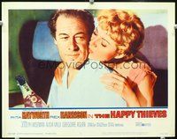 4c269 HAPPY THIEVES movie lobby card #6 '62 sexy Rita Hayworth kisses Rex Harrison!