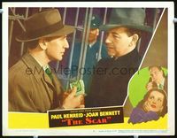 4c309 HOLLOW TRIUMPH movie lobby card #6 '48 cool close-up of Paul Henreid, The Scar!