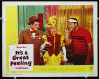 4c354 IT'S A GREAT FEELING lobby card #6 '49 wacky image of Doris Day, Dennis Morgan, & Jack Carson!