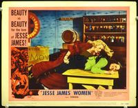 4c363 JESSE JAMES' WOMEN movie lobby card #4 '54 wild image of women in catfight!