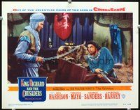 4c386 KING RICHARD & THE CRUSADERS lobby card #2 '54 Rex Harrison threatens Laurence Harvey w/sword!