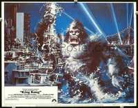 4c381 KING KONG movie lobby card #1 '76 great wild John Berkey art of BIG Ape attacking building!