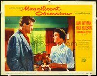 4c448 MAGNIFICENT OBSESSION movie lobby card #3 '54 close-up of Jane Wyman & Rock Hudson!
