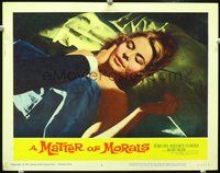 4c475 MATTER OF MORALS movie lobby card #2 '61 close-up of sexy Maj-Britt Nilsson in bed!