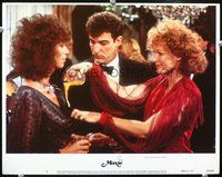 4c476 MAXIE lobby card #2 '85 great image of Glenn Close pouring a drink on Mandy Patinkin's shirt!