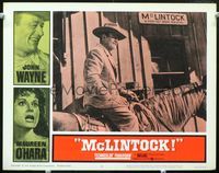 4c479 McLINTOCK movie lobby card #6 '63 great close up image of big John Wayne smiling on horseback!