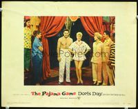 4c573 PAJAMA GAME movie lobby card #2 '57 sexy full-length image of Doris Day in pajamas!