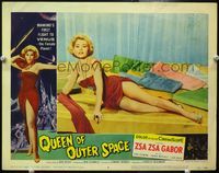 4c628 QUEEN OF OUTER SPACE LC #5 '58 close up of sexy full-length Zsa Zsa Gabor in skimpy dress!