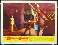 4c658 REVOLT OF THE SLAVES movie lobby card #1 '61 Rhonda Fleming watches as slave is whipped!