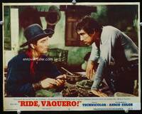4c660 RIDE VAQUERO movie lobby card #5 '53 cool close-up of Robert Taylor & Anthony Quinn!