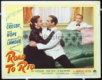 4c668 ROAD TO RIO LC #4 '48 Bing Crosby watches Bob Hope hugging sexy Dorothy Lamour on couch!