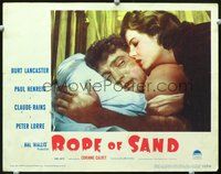 4c675 ROPE OF SAND movie lobby card #2 '49 close-up of Burt Lancaster with Corinne Calvet!