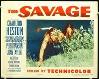 4c692 SAVAGE movie lobby card #2 '52 image of young Native American Charlton Heston!