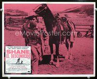 4c721 SHANE Mexican movie lobby card R70s cowboy Alan Ladd & his horse!